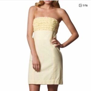 Lilly Pulitzer Pale Yellow Strapless Ruffle Bodice Dress